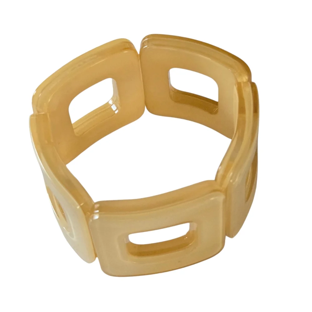 Vintage-Style Butterscotch Resin Stretch Bracelet Geometric Wide Cuff